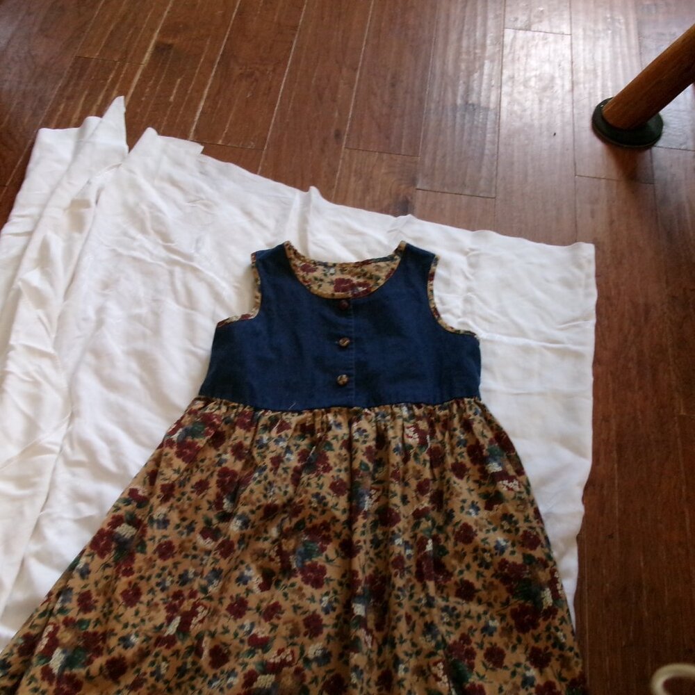 girls  cottagecore Denim top floral bottom long Prairie dress sz 12